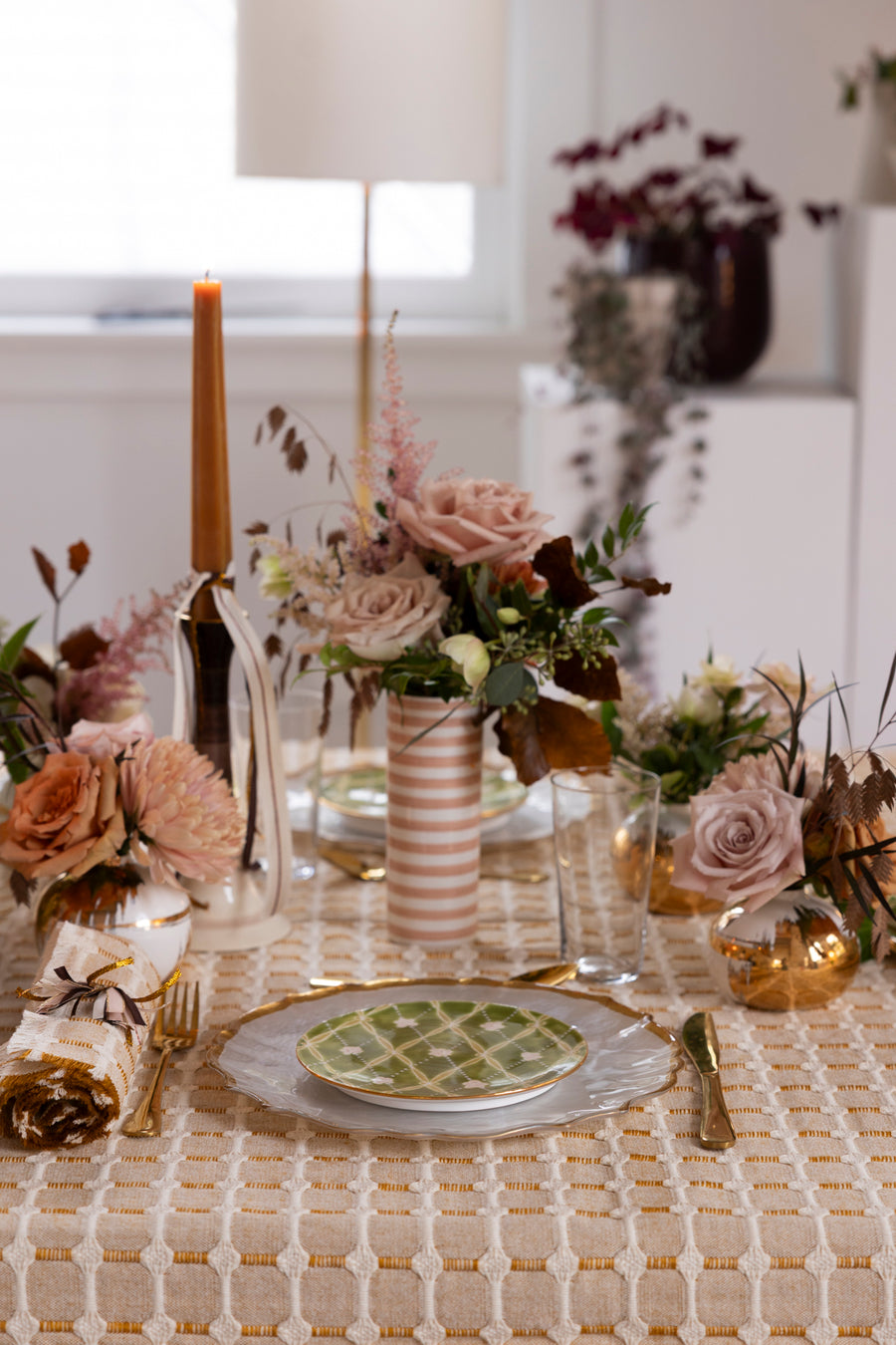 Hopsack Tablecloth with Hand Knotted Fringe- Honey