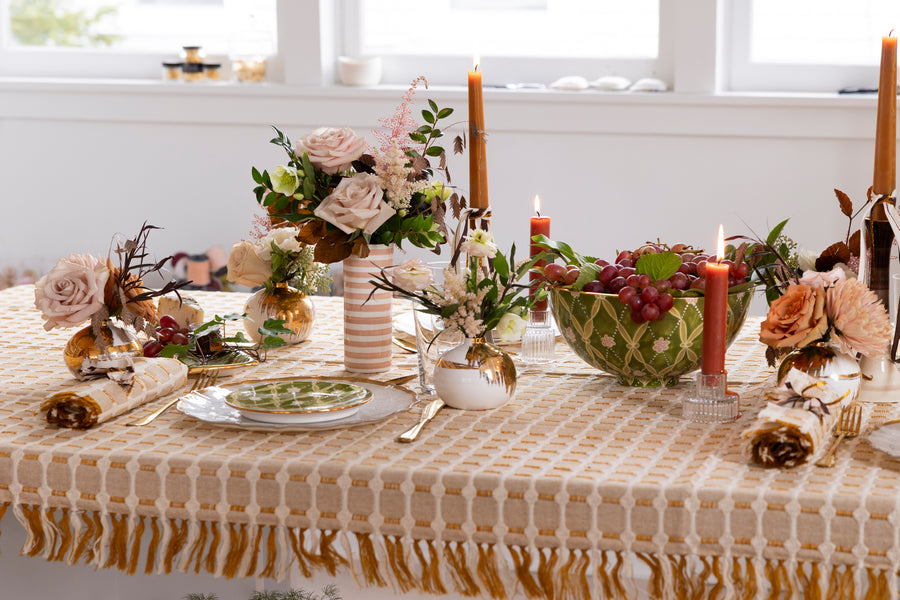 Hopsack Tablecloth with Hand Knotted Fringe- Honey