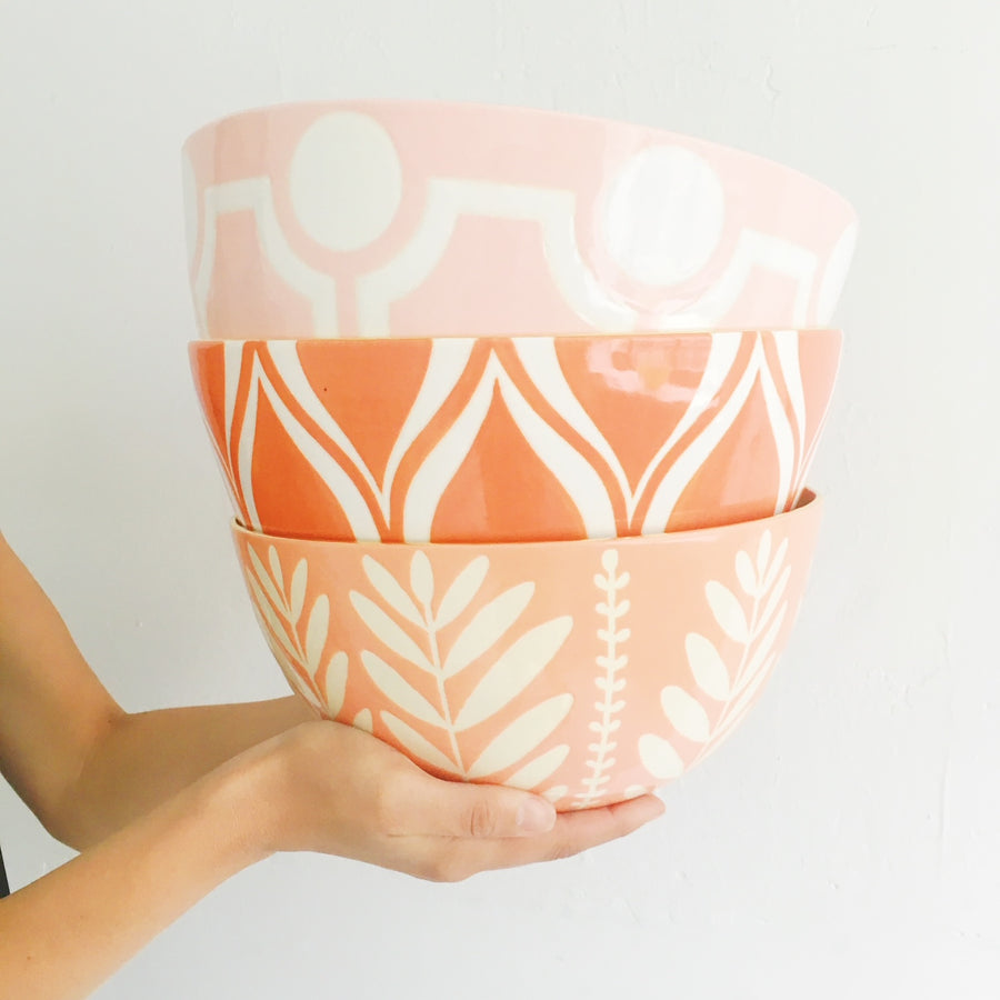 Stack of Pink Large Bowls