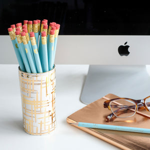 Gold Hatch Pencil Cup w/ Papago Pencils