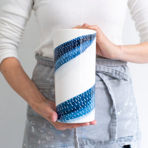 Swoosh #8 Cylinder Vase in Prussian