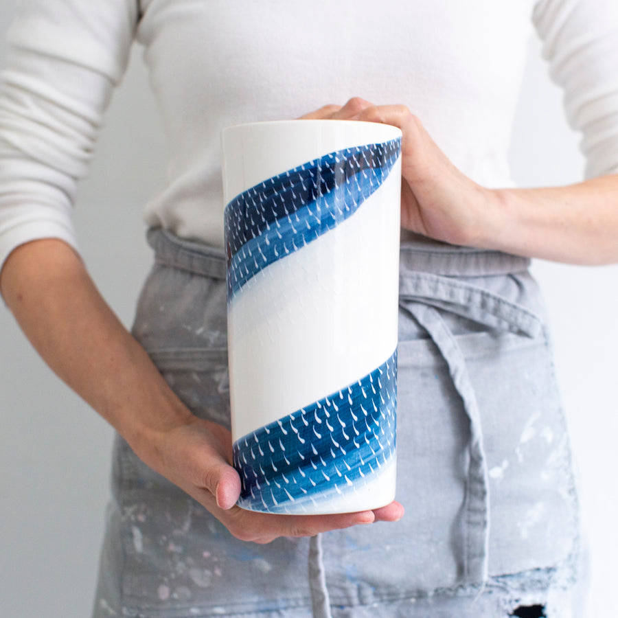 Swoosh #8 Cylinder Vase in Prussian
