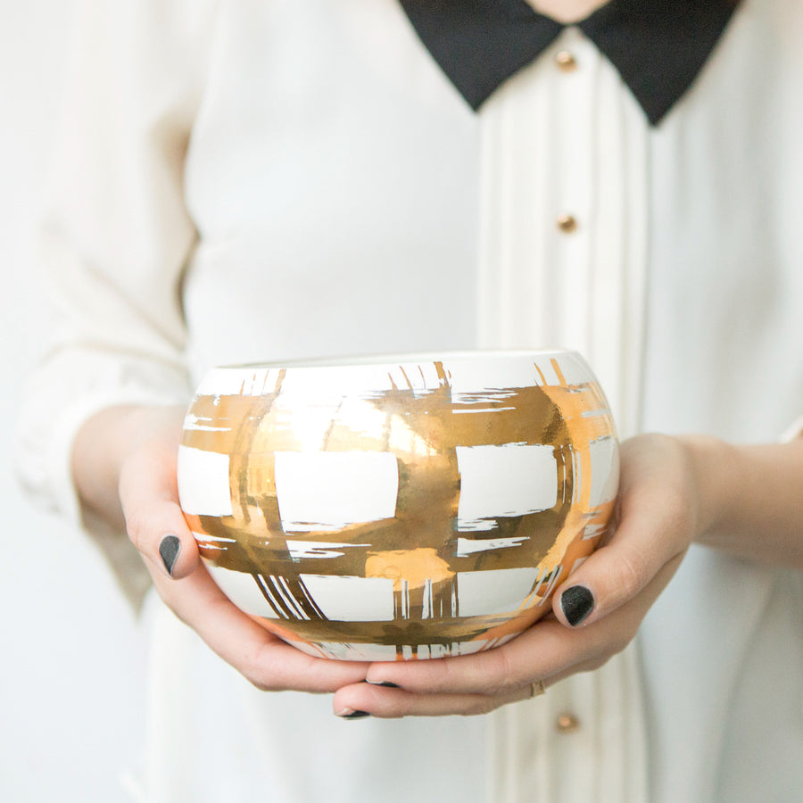 Gold Plaid Small Belly Bowl